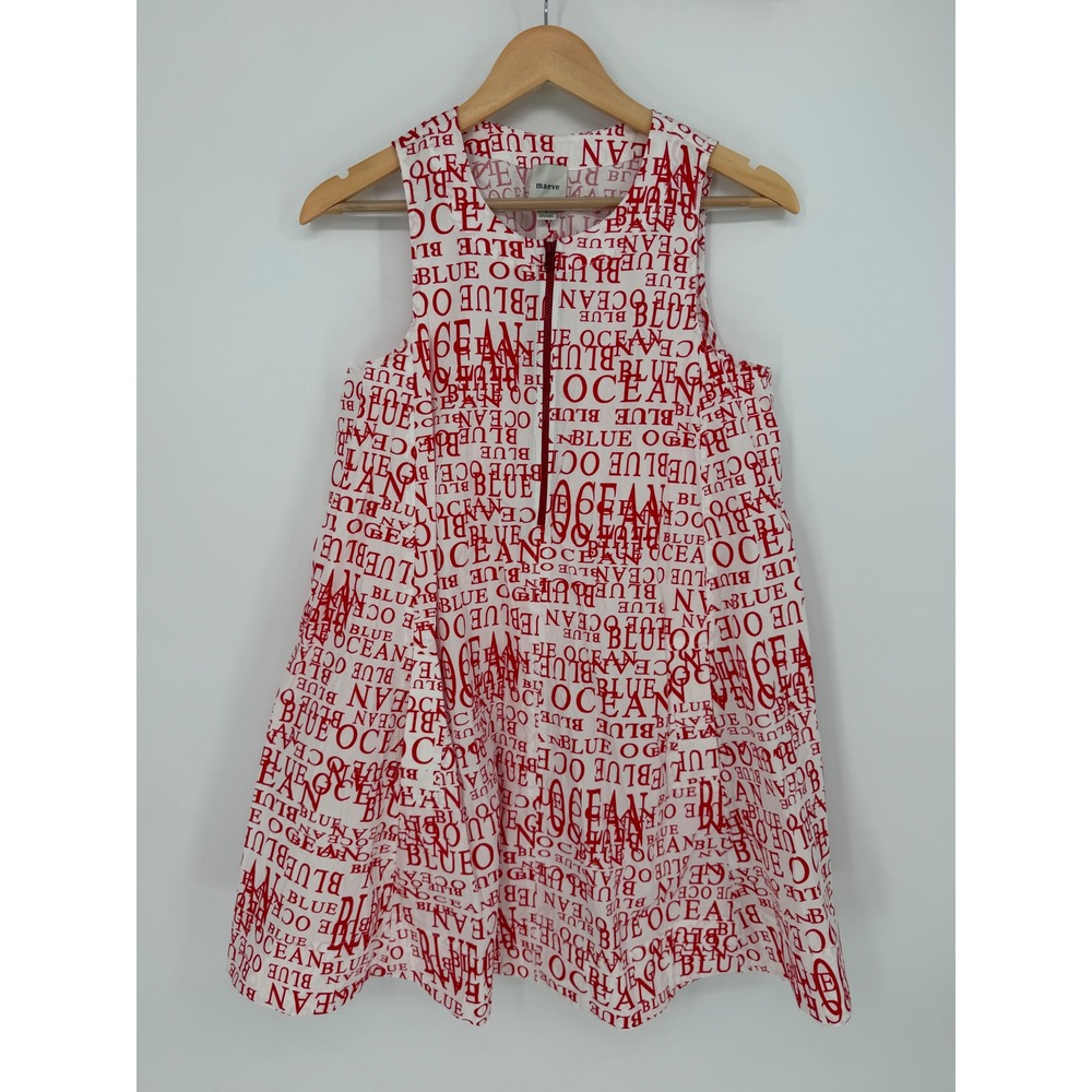 Maeve Dress S Red White Ocean Blue Typography Zip Front Mini Coastal Preppy